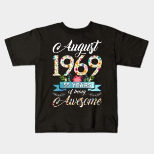 August 1969 55 Years Of Being Awesome 55Th Birthday Kids T-Shirt